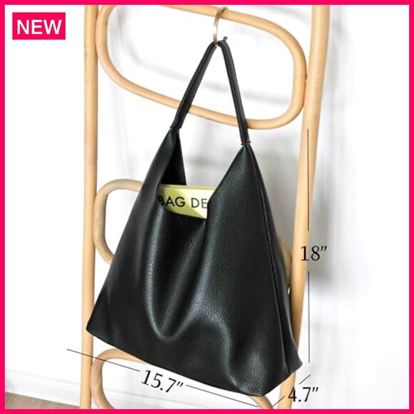 Large Vegan Leather Hobo Tote Bag with Interior Pocket for Laptop - Picture 5 of 7